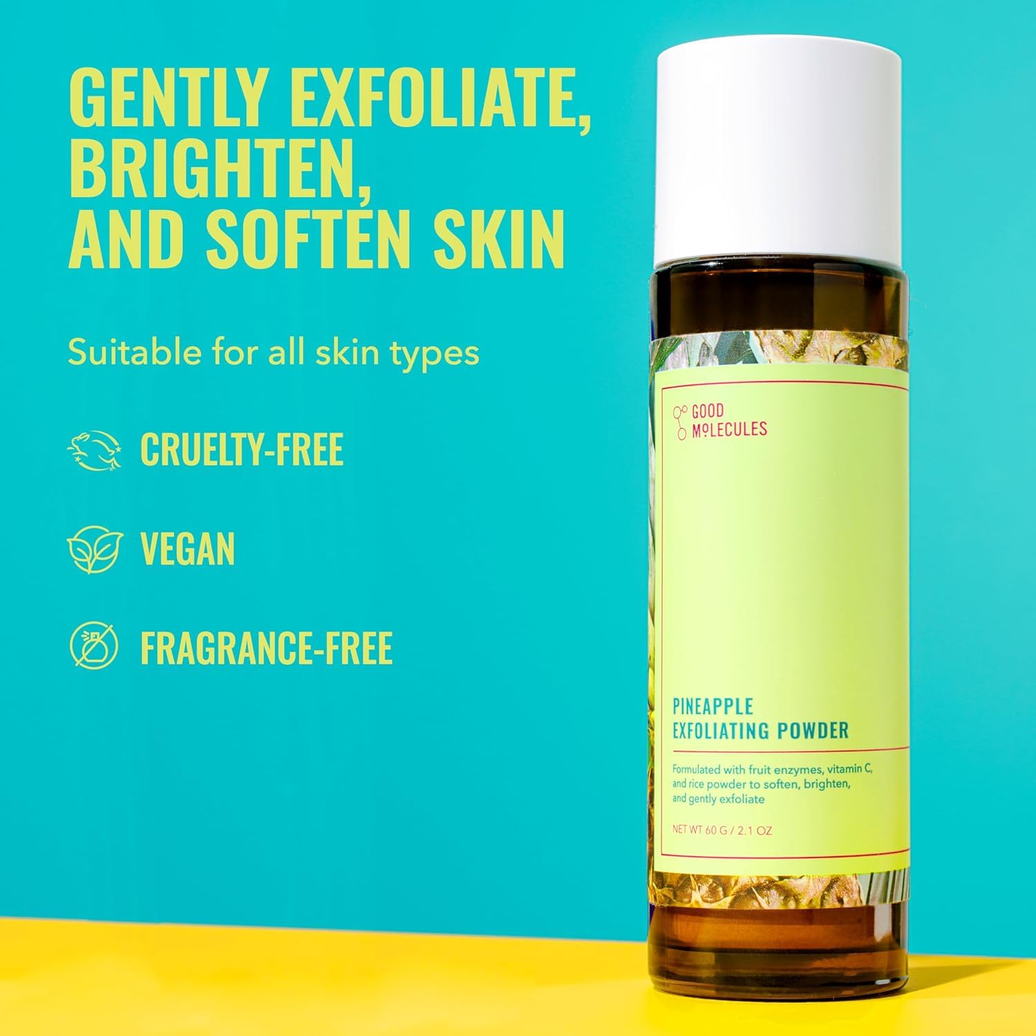 Good Molecules Pineapple Exfoliating Powder jar dispensed for controlled exfoliation.