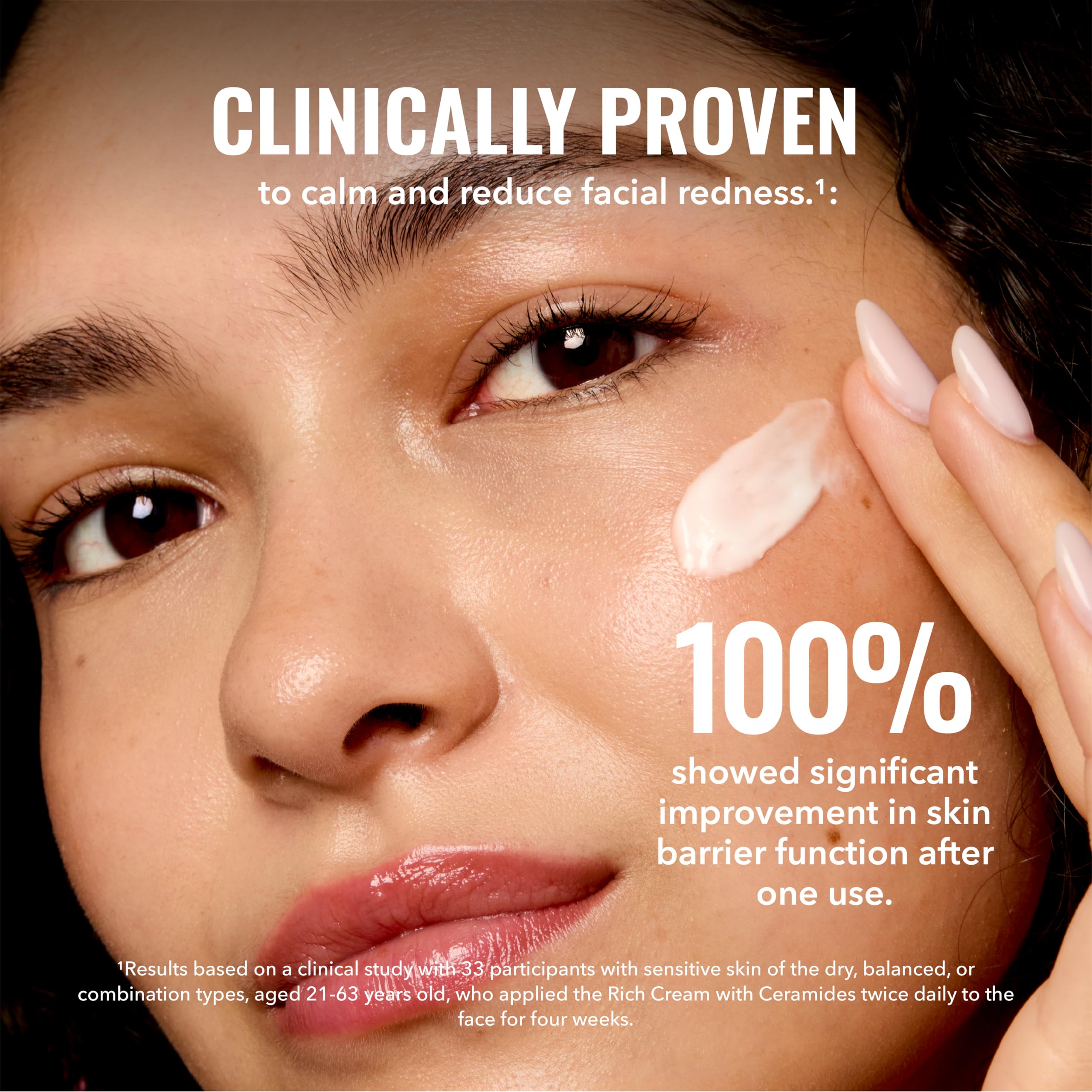 Good Molecules Rich Cream being applied to skin to show quick absorption and soothing feel