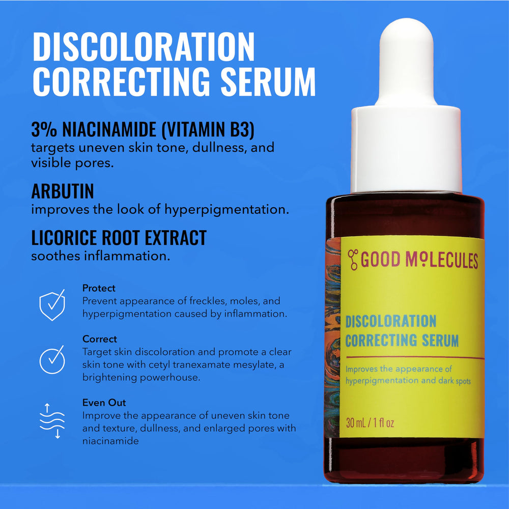 Good Molecules Discoloration Correcting Serum application dropper; absorbs quickly.