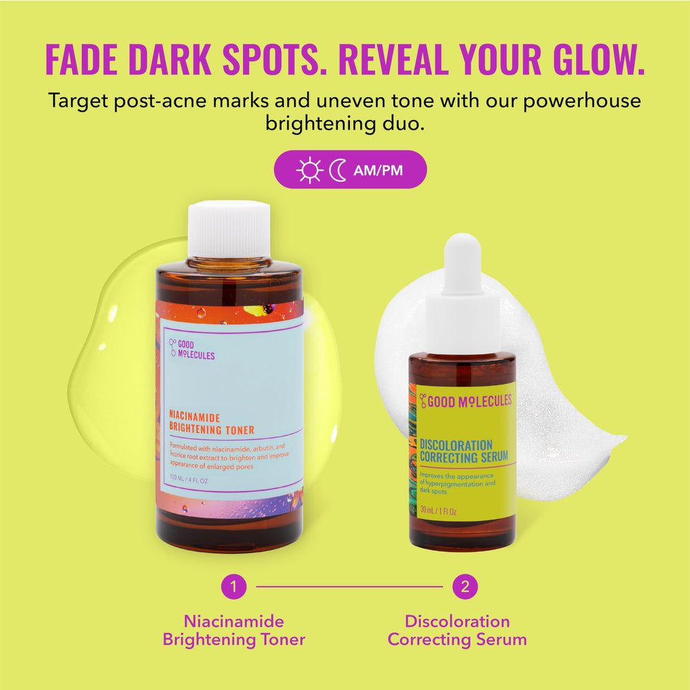 Good Molecules Niacinamide Brightening Toner application on skin; smoothing texture.