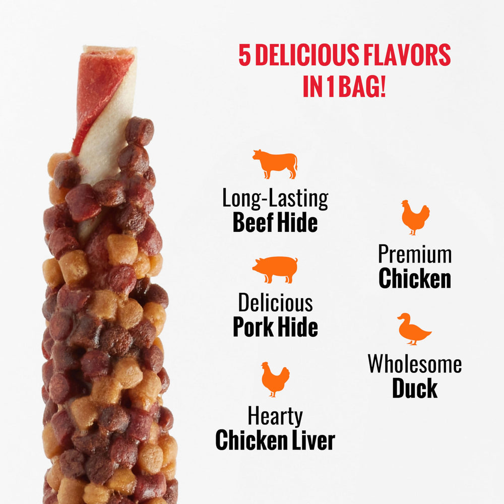 GOOD 'N' FUN Triple Flavor Blasts image shows a dog enjoying a multi-flavor chew.