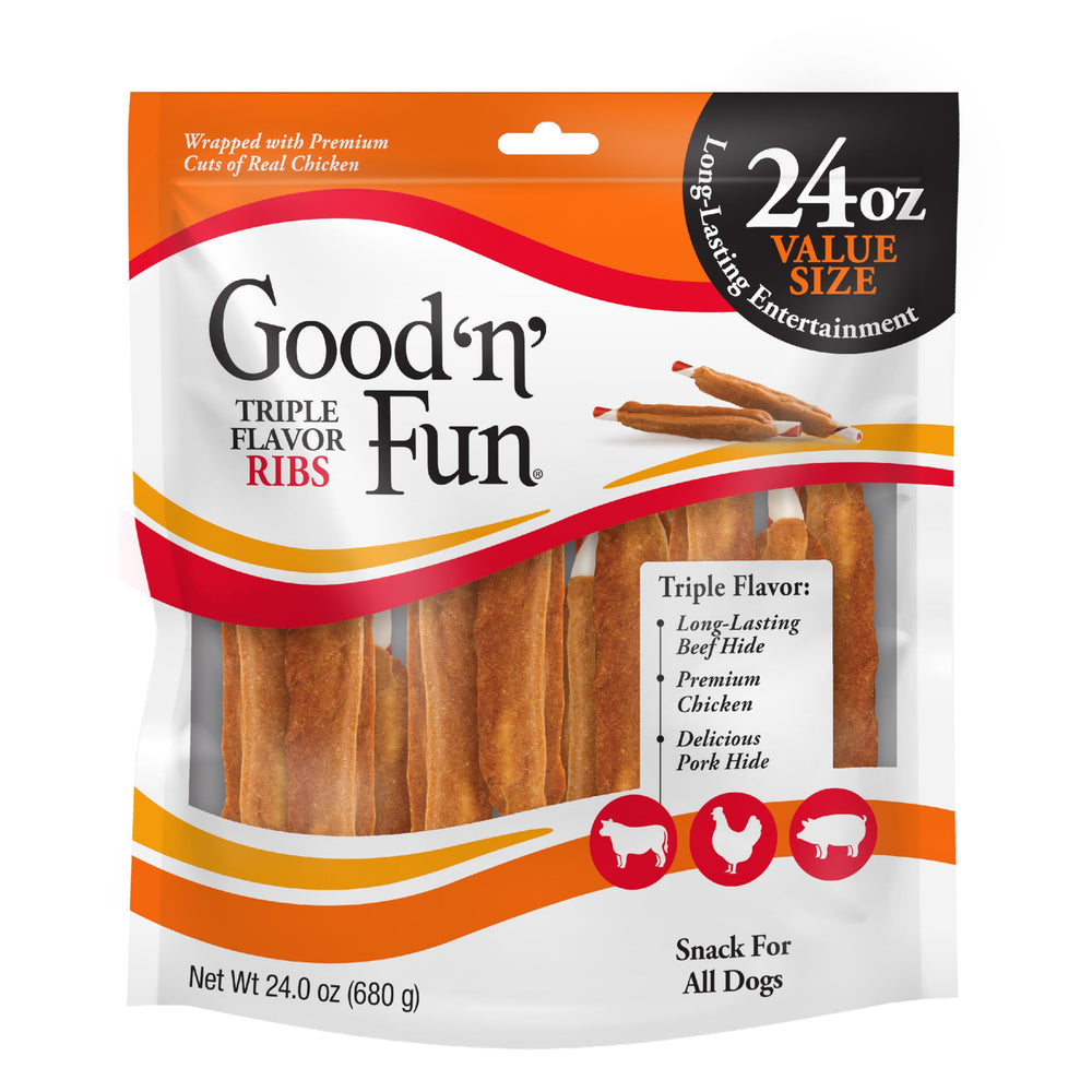 GOOD 'N' FUN Triple Flavor Ribs chew ideal for households with multiple dogs