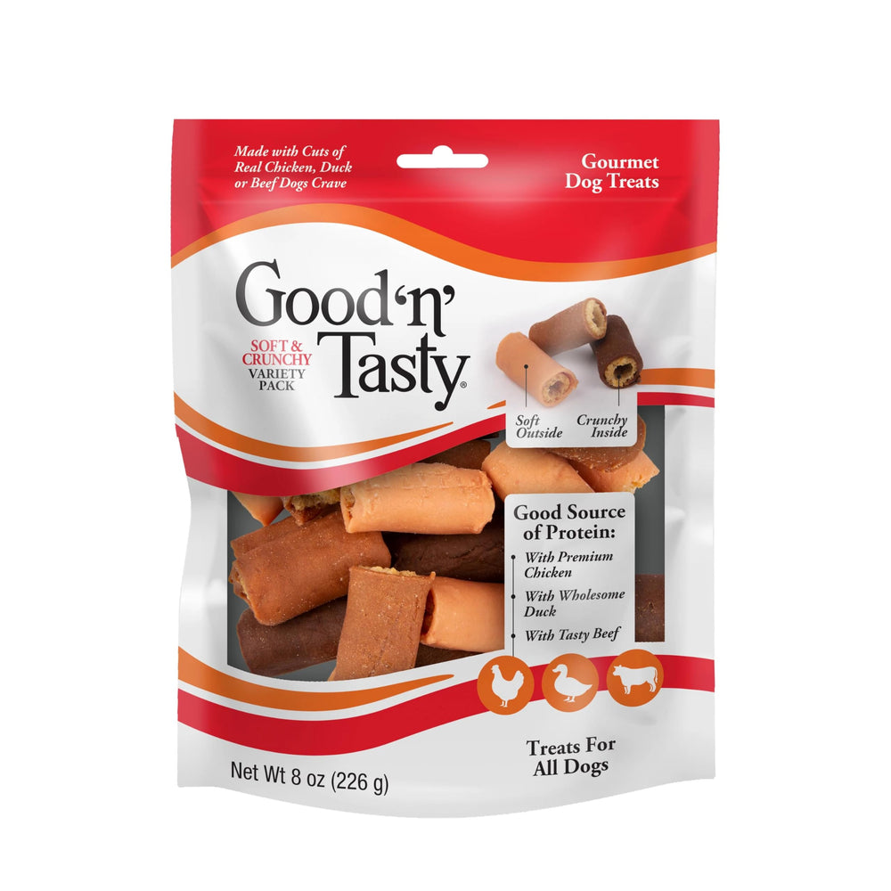 Good N Tasty soft-crunchy chicken rolls close-up, ideal daily dog treats.