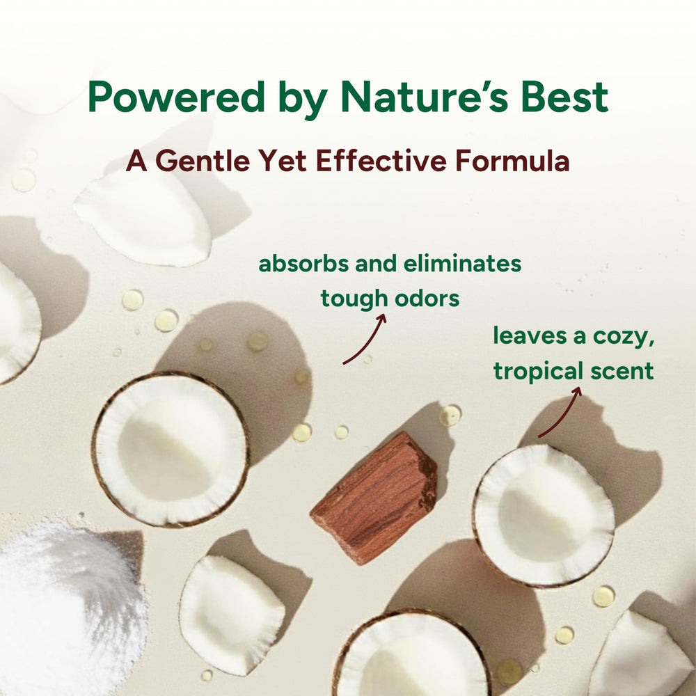 Good Natured Brand powder being sprinkled on carpet for easy, thorough cleaning.