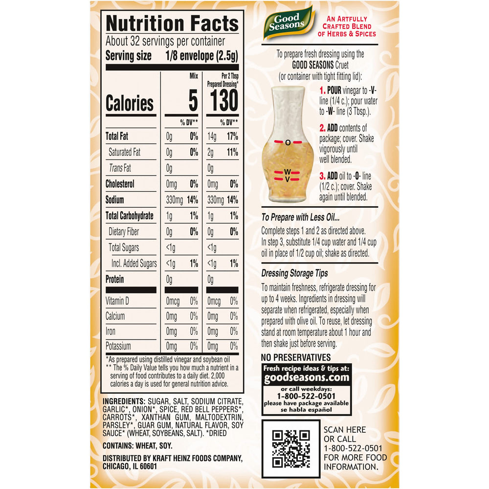 Good Seasons Italian Dressing packets, safety-sealed to preserve flavor