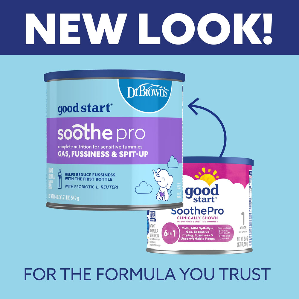 Good Start Soothe Pro scoop beside can for easy daily feeding.