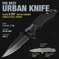 GOOD WORKER knife features seat belt cutter for quick safety cuts