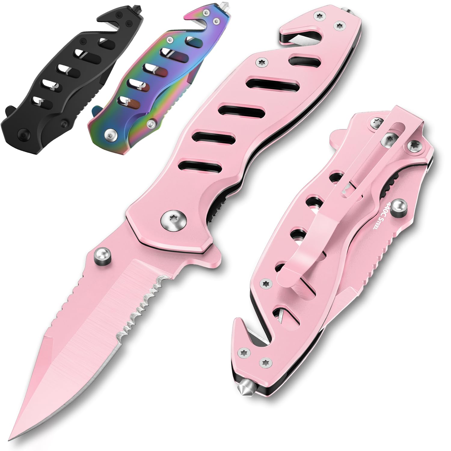 GOOD WORKER pink pocket knife women's design for everyday carry.