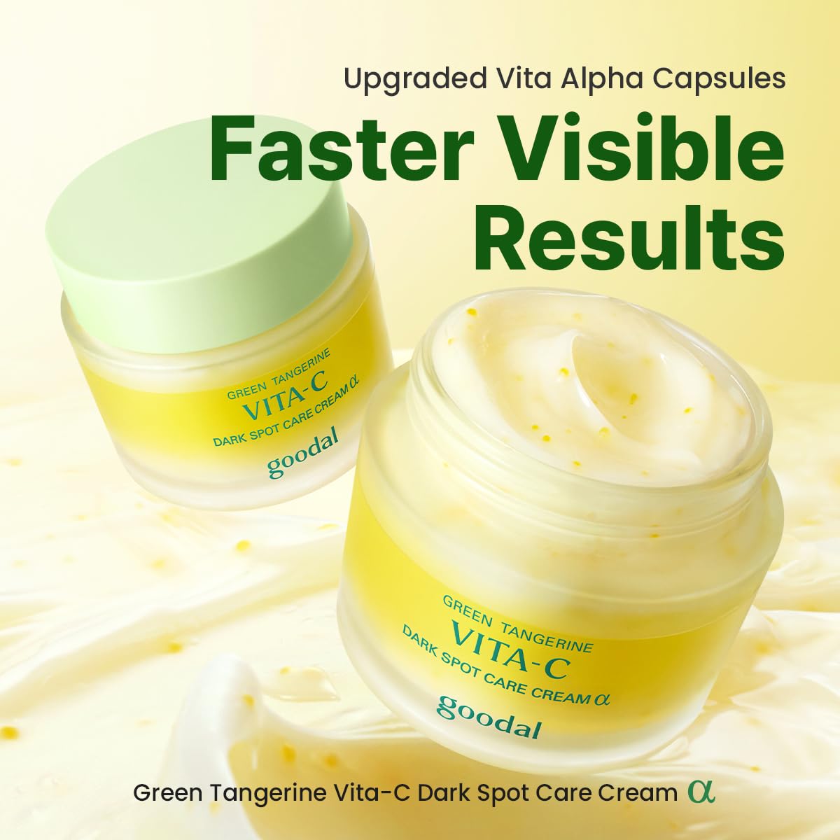 GOODAL Green Tangerine Vitamin C Cream texture swirl on skin indicating hydration.
