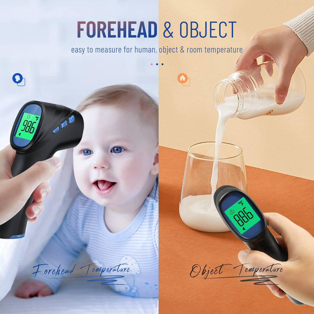 GoodBaby forehead thermometer LCD backlit display for easy night-time readings.
