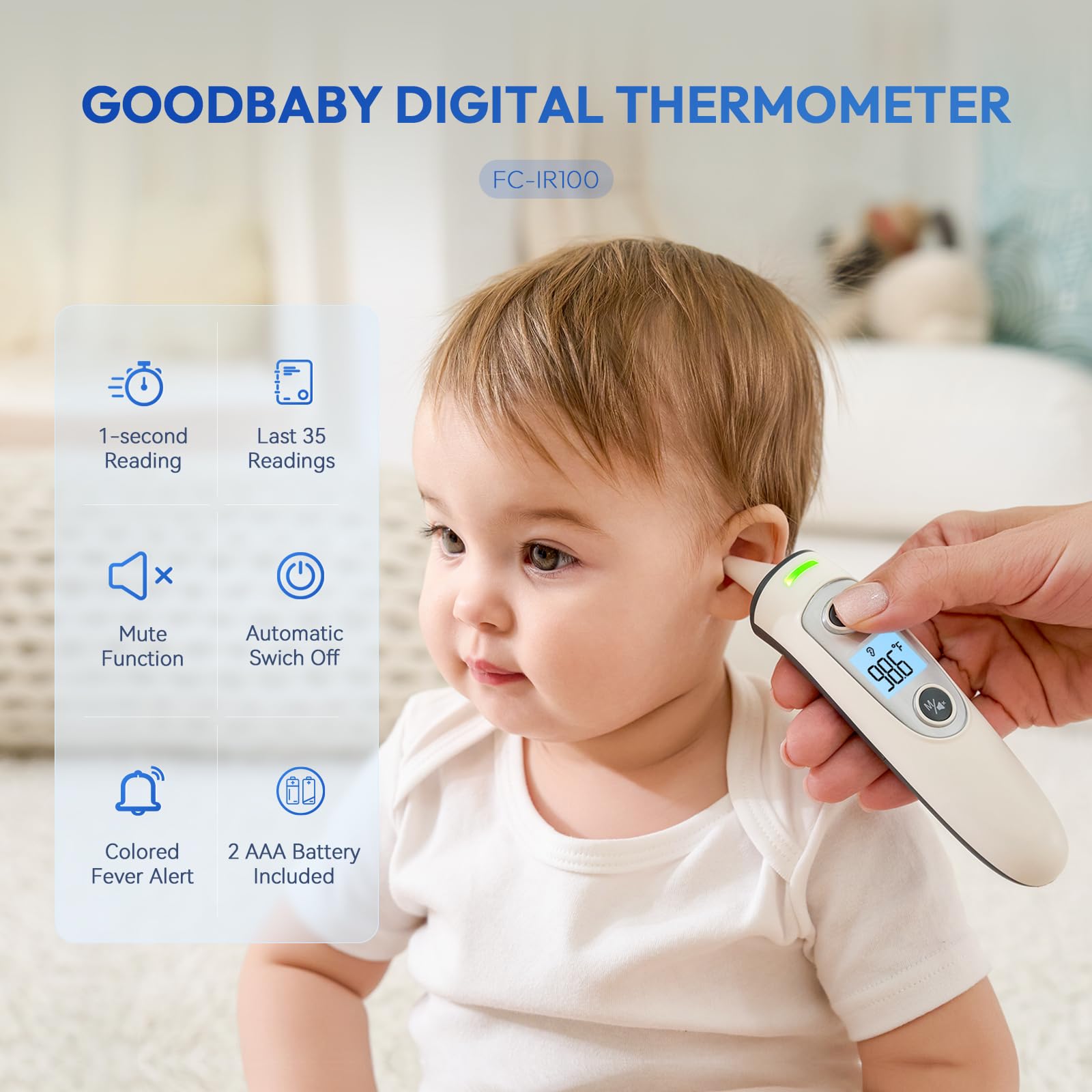 GoodBaby forehead thermometer with night-friendly LED display for easy viewing