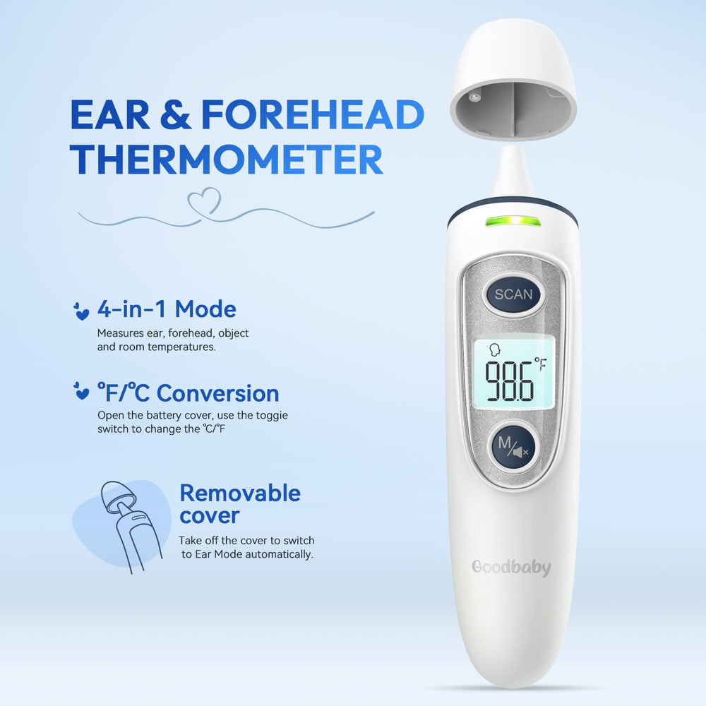 GoodBaby infrared thermometer showing seamless ear and forehead modes