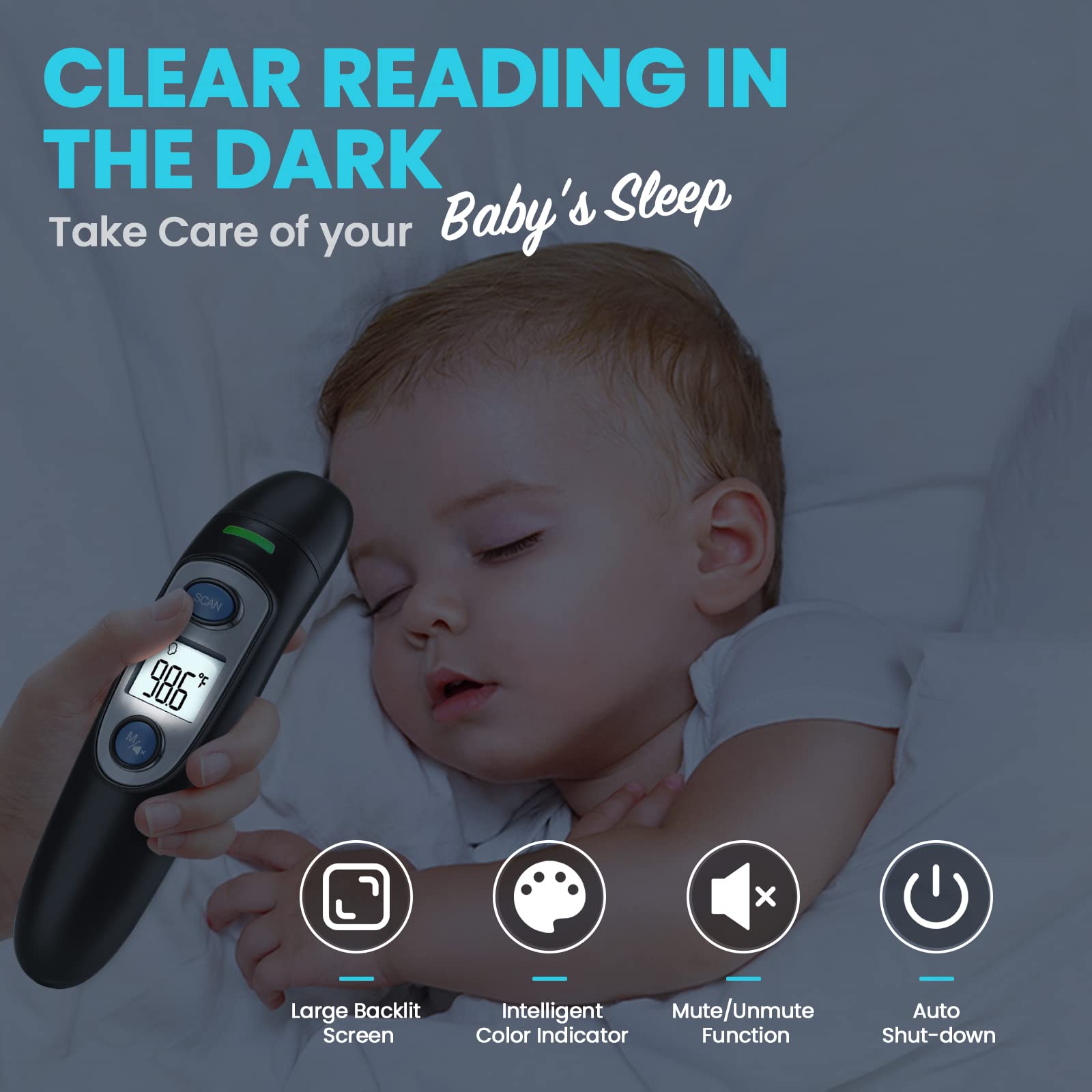 GoodBaby infrared thermometer memory stores up to 35 readings for tracking.
