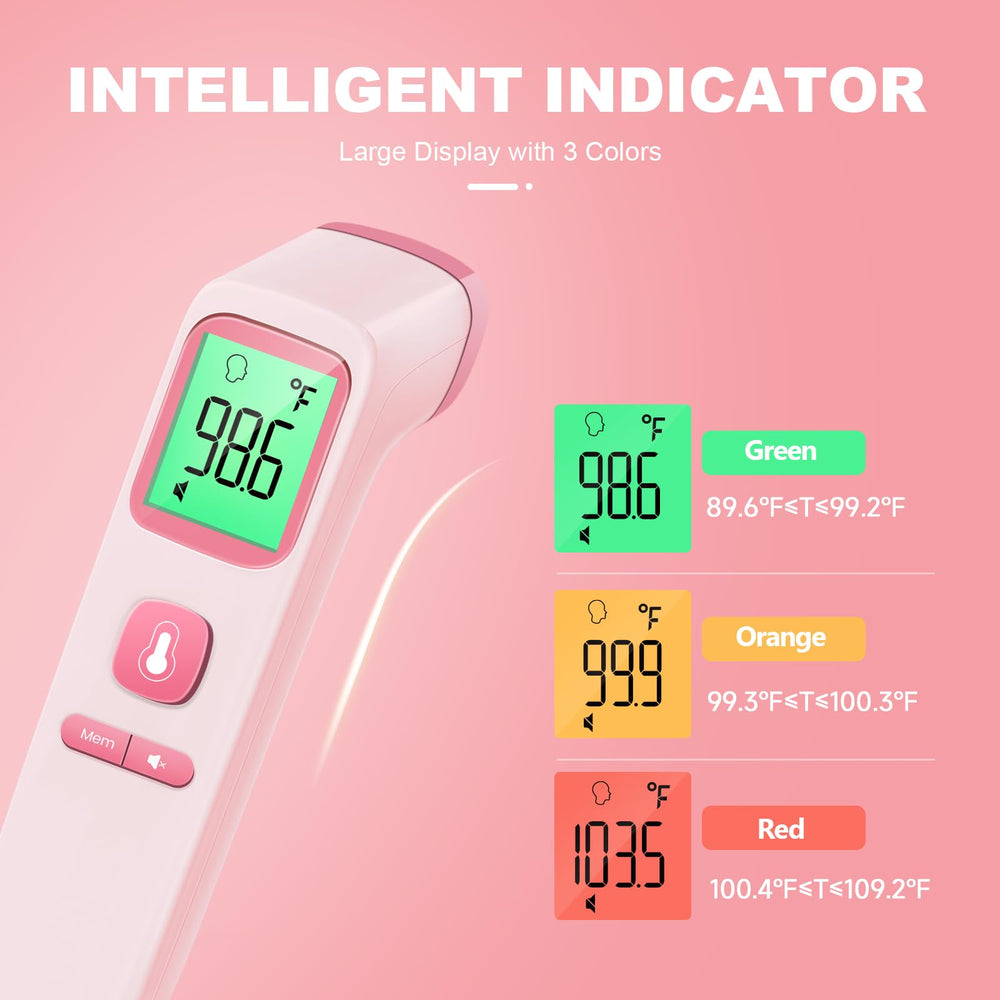 GoodBaby no-touch thermometer in 2-in-1 mode measures forehead and ambient temperature.