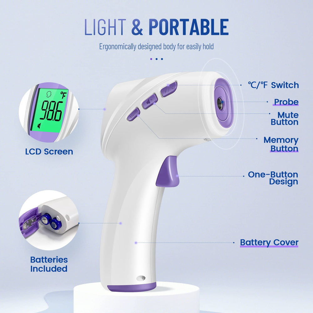 GoodBaby No-Touch Thermometer fever alarm shown on large LCD