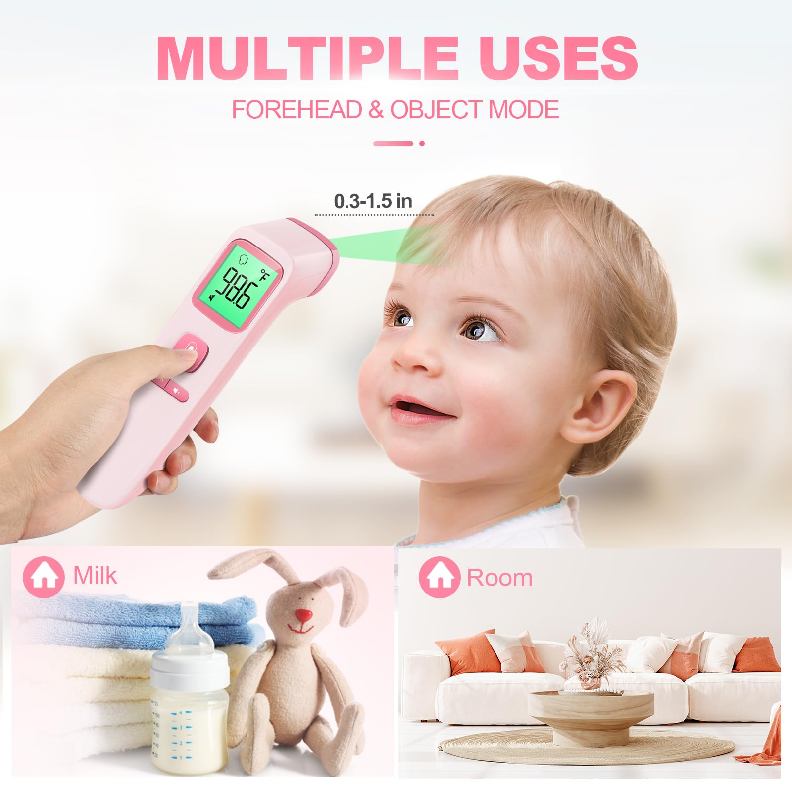 GoodBaby no-touch in-use shot demonstrates simple point-and-measure operation for all ages.