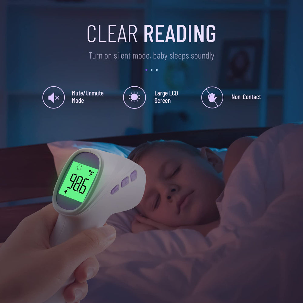 GoodBaby No-Touch Thermometer stores 35 readings for tracking history