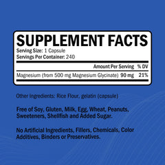 GOODBIO Magnesium Glycinate capsules close-up highlighting gentle, stomach-friendly formula