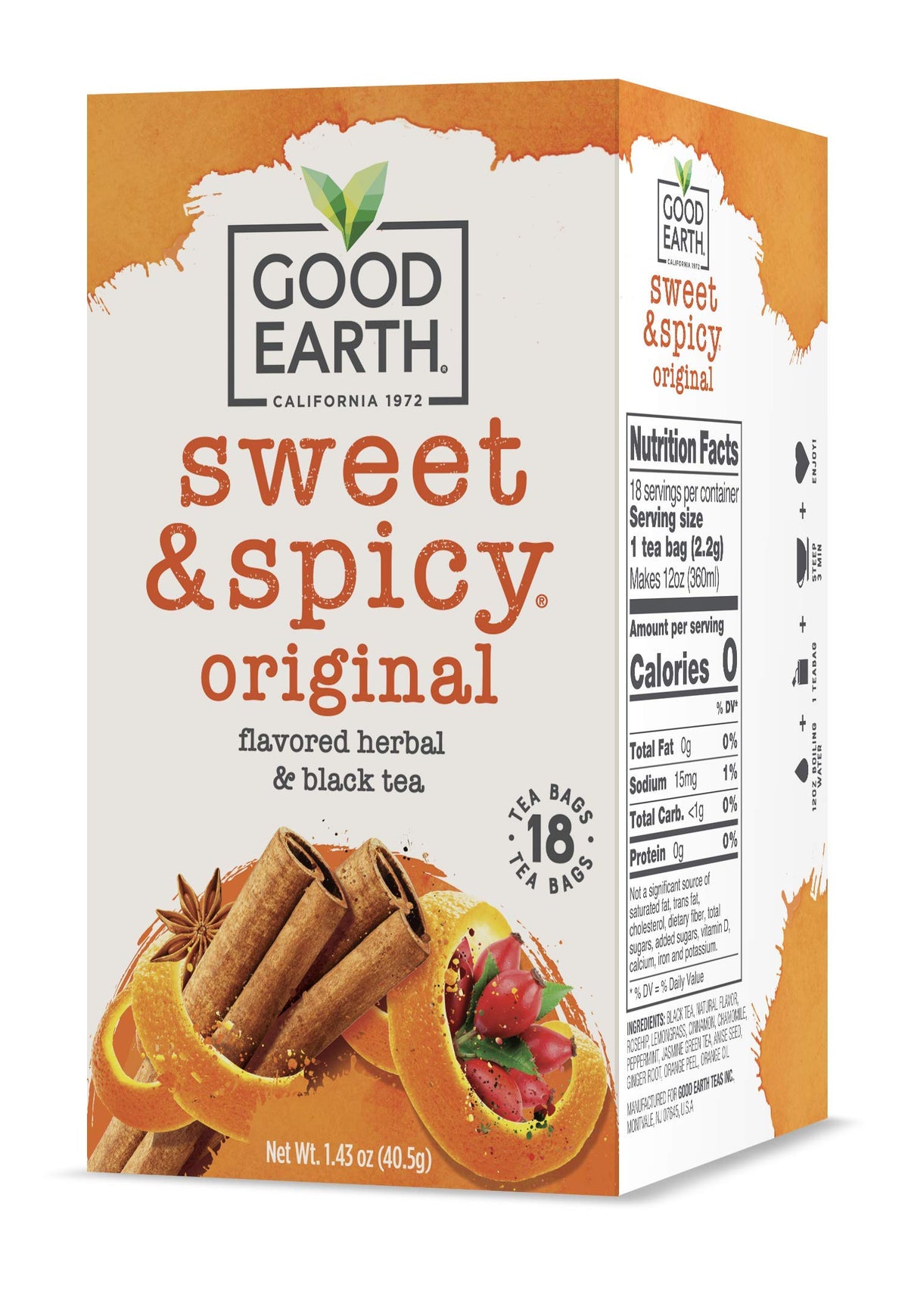 Good Earth Tea Co. Sweet & Spicy tea bags in packaging for a daily ritual.