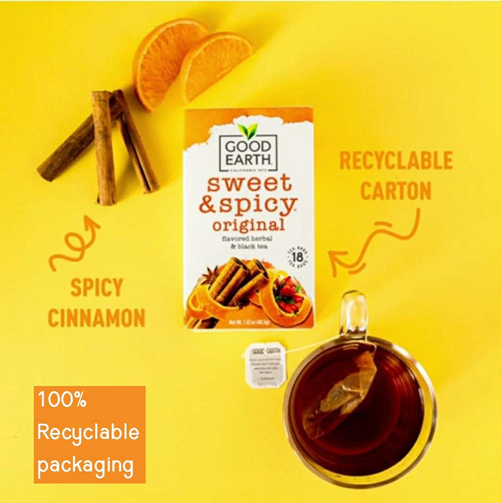 Good Earth Tea Co. Sweet & Spicy tea ready hot for comforting mornings.
