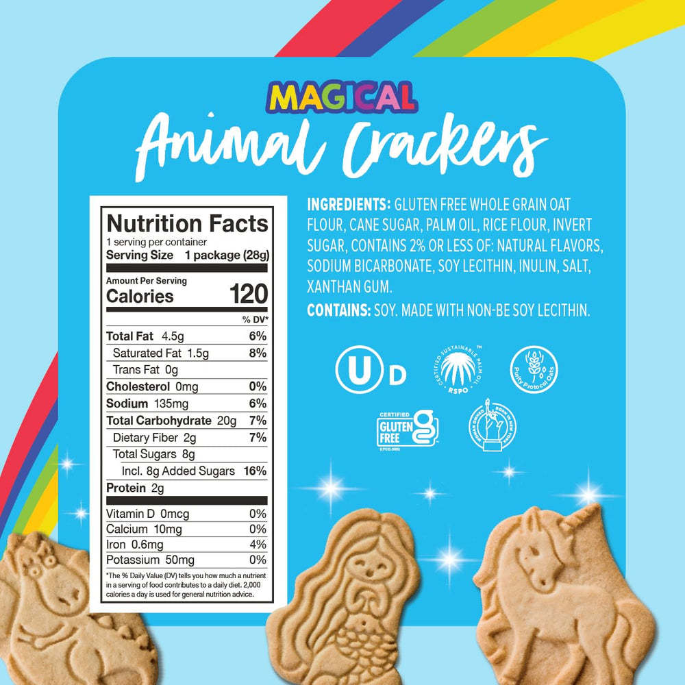 Goodie Girl Magical Animal Crackers snack packs lined up, convenient 10-pack for busy mornings.