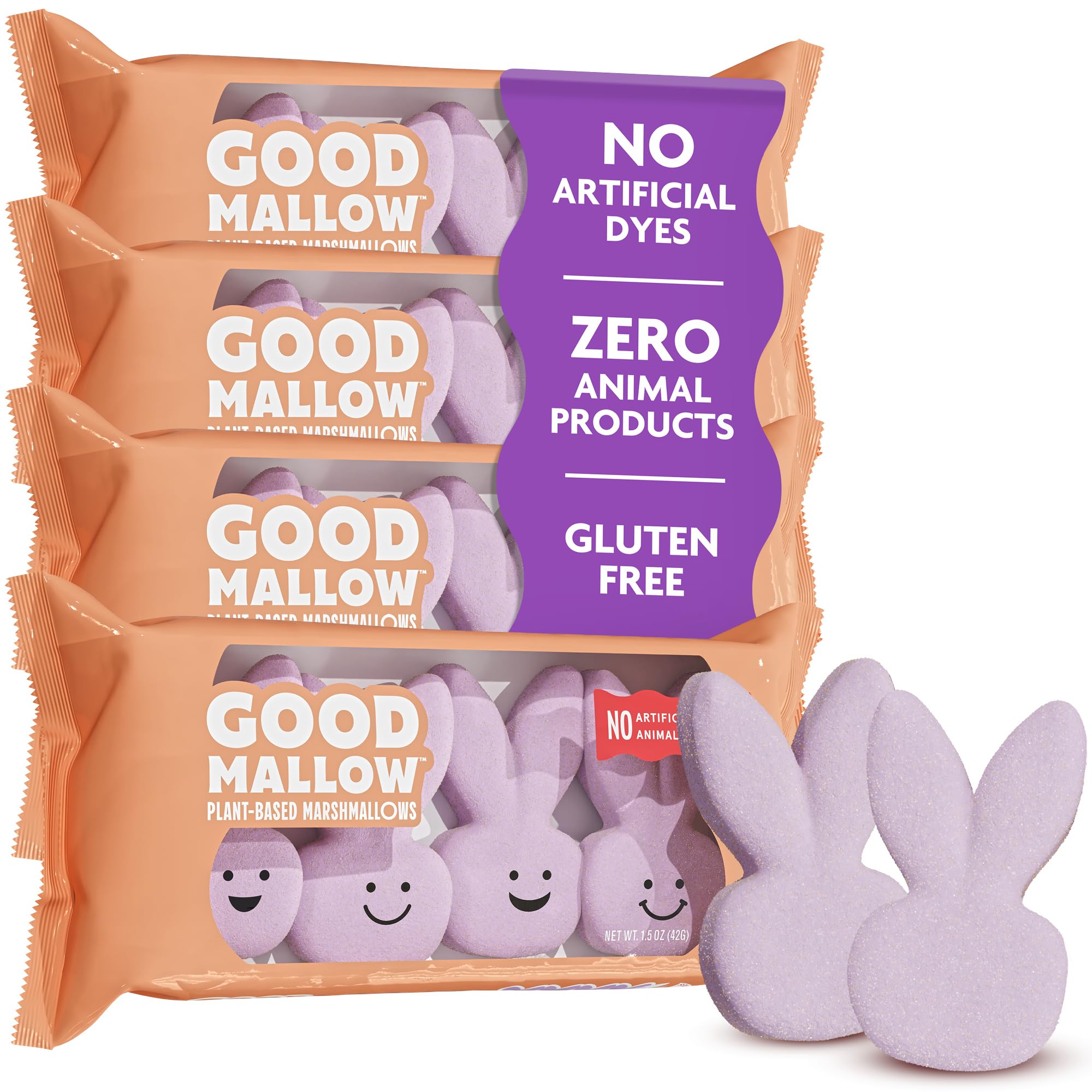 GoodMallow Easter bunny marshmallows in purple pack, naturally colored for festive baskets.