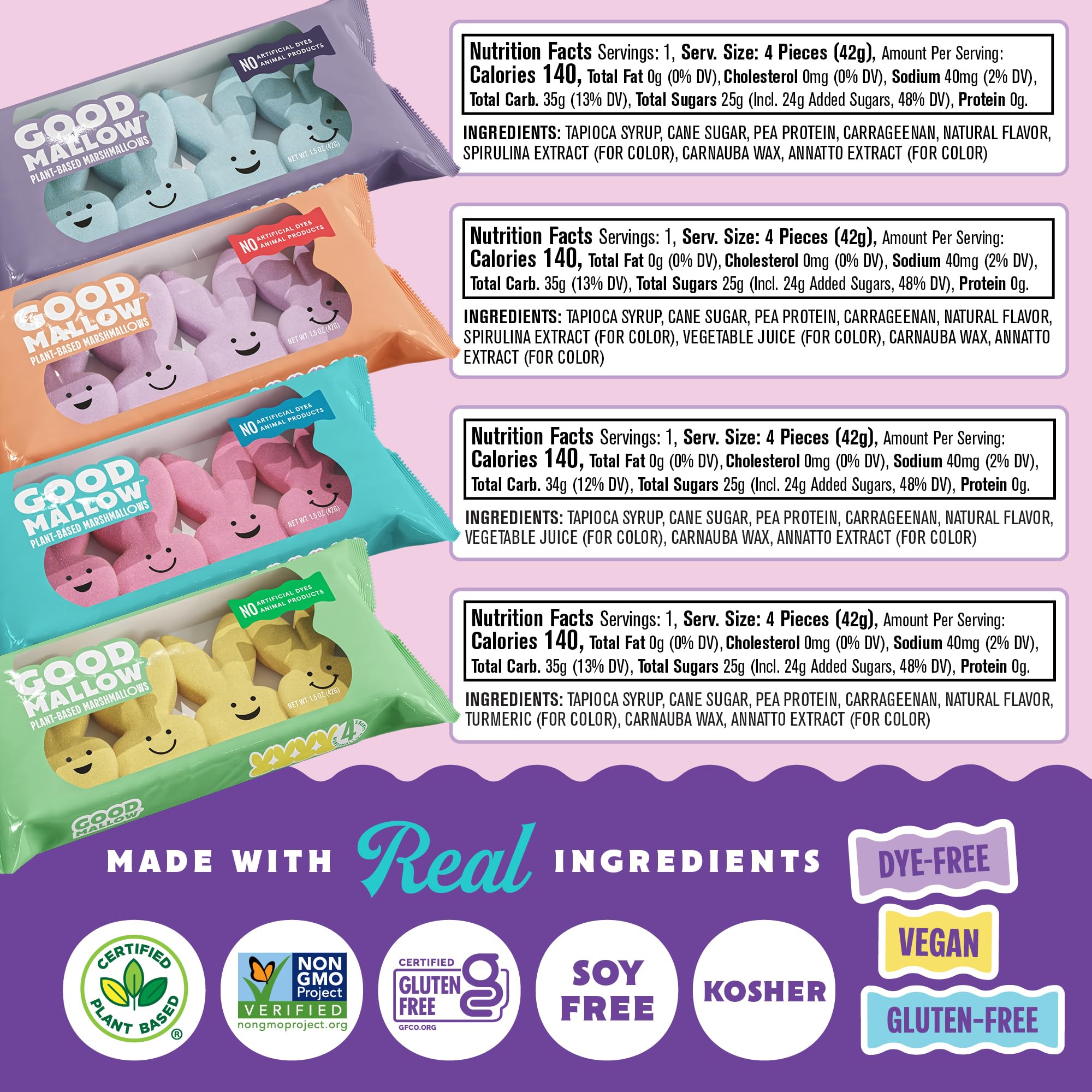 GoodMallow plant-based bunny marshmallows, ideal for vegan dessert tables.