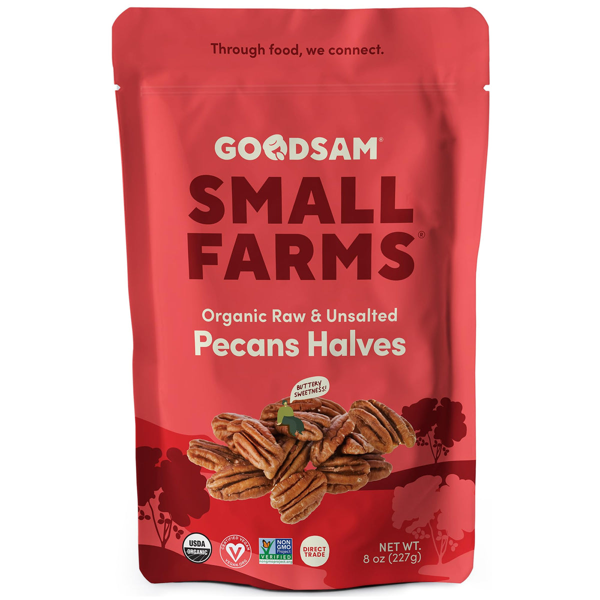 Goodsam Organic Pecan Halves bag ready for snacking and baking.