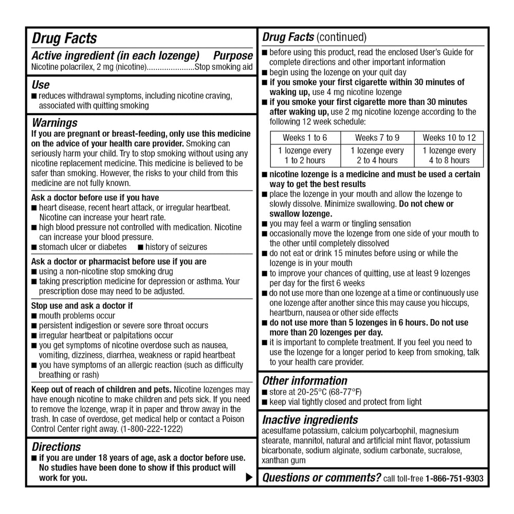 GoodSense lozenge 2 mg mint active ingredient label communicates nicotine-based aid