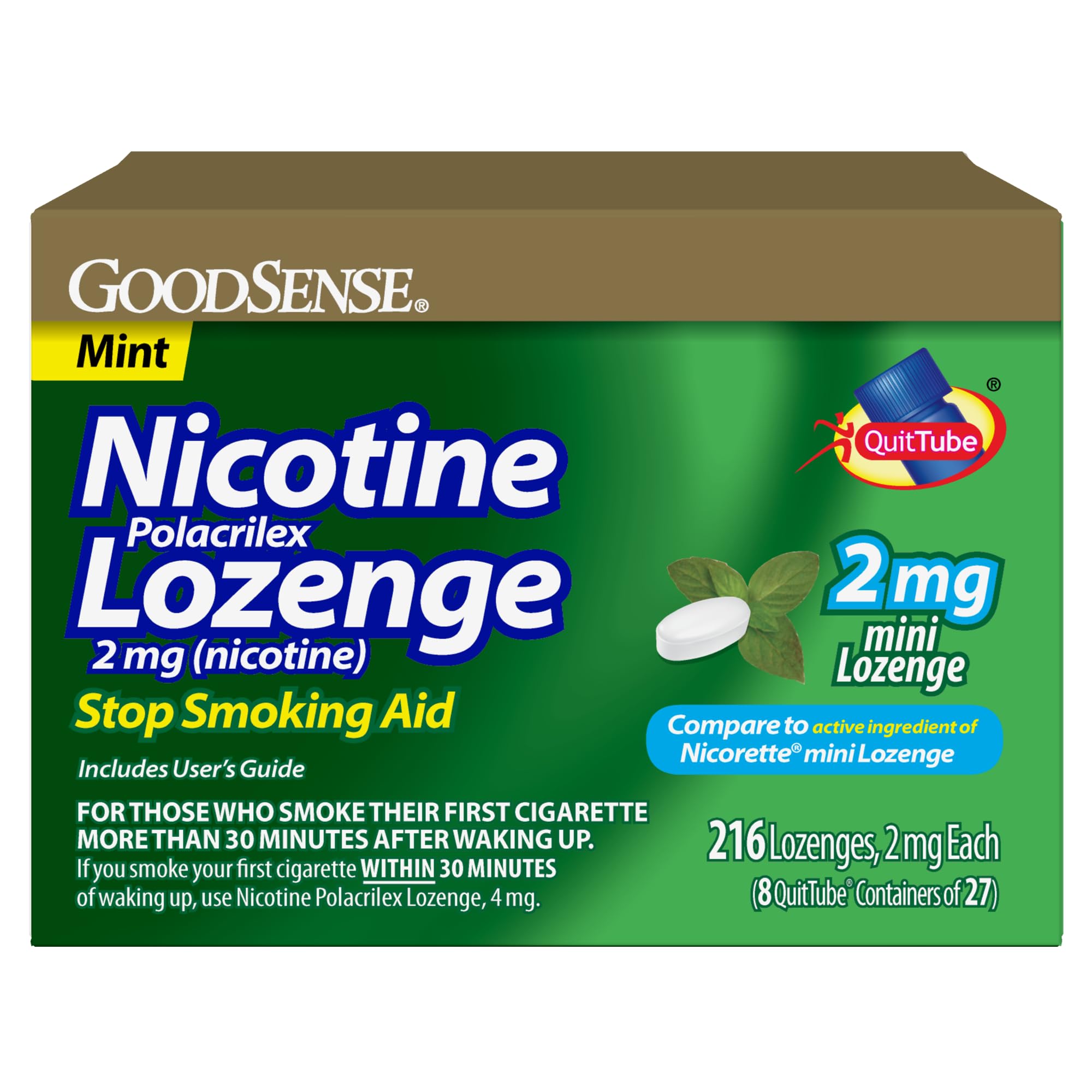 GoodSense mini nicotine lozenge 2 mg mint packaging signals a compact quit aid