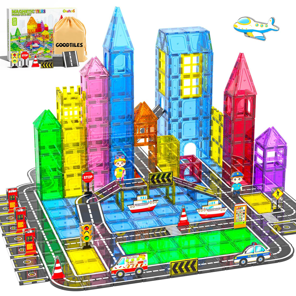 Goodtiles 106Pcs magnetic tiles city-builder set for imaginative architecture play.