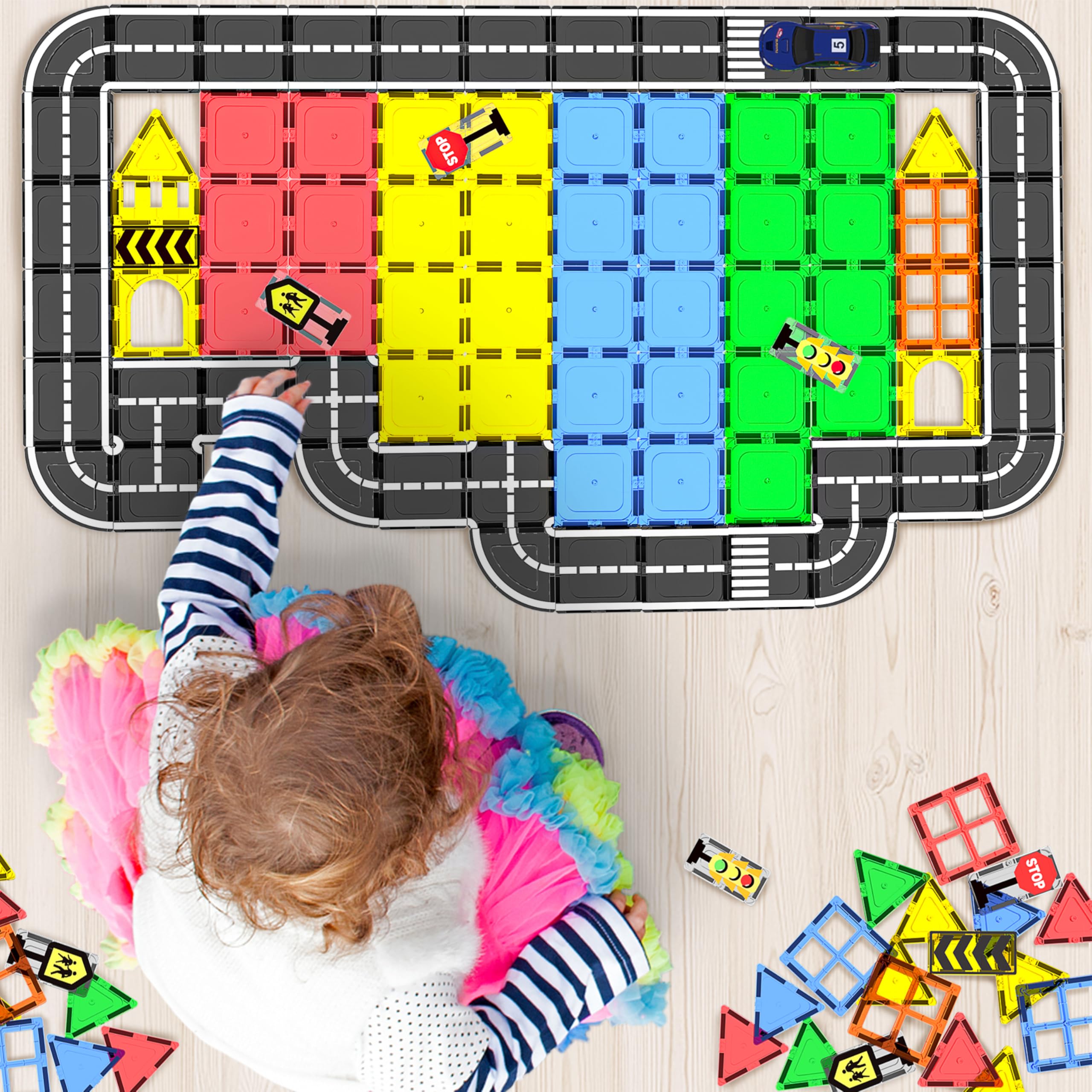 Goodtiles Road map intersection play: easy setup for early STEM skills.