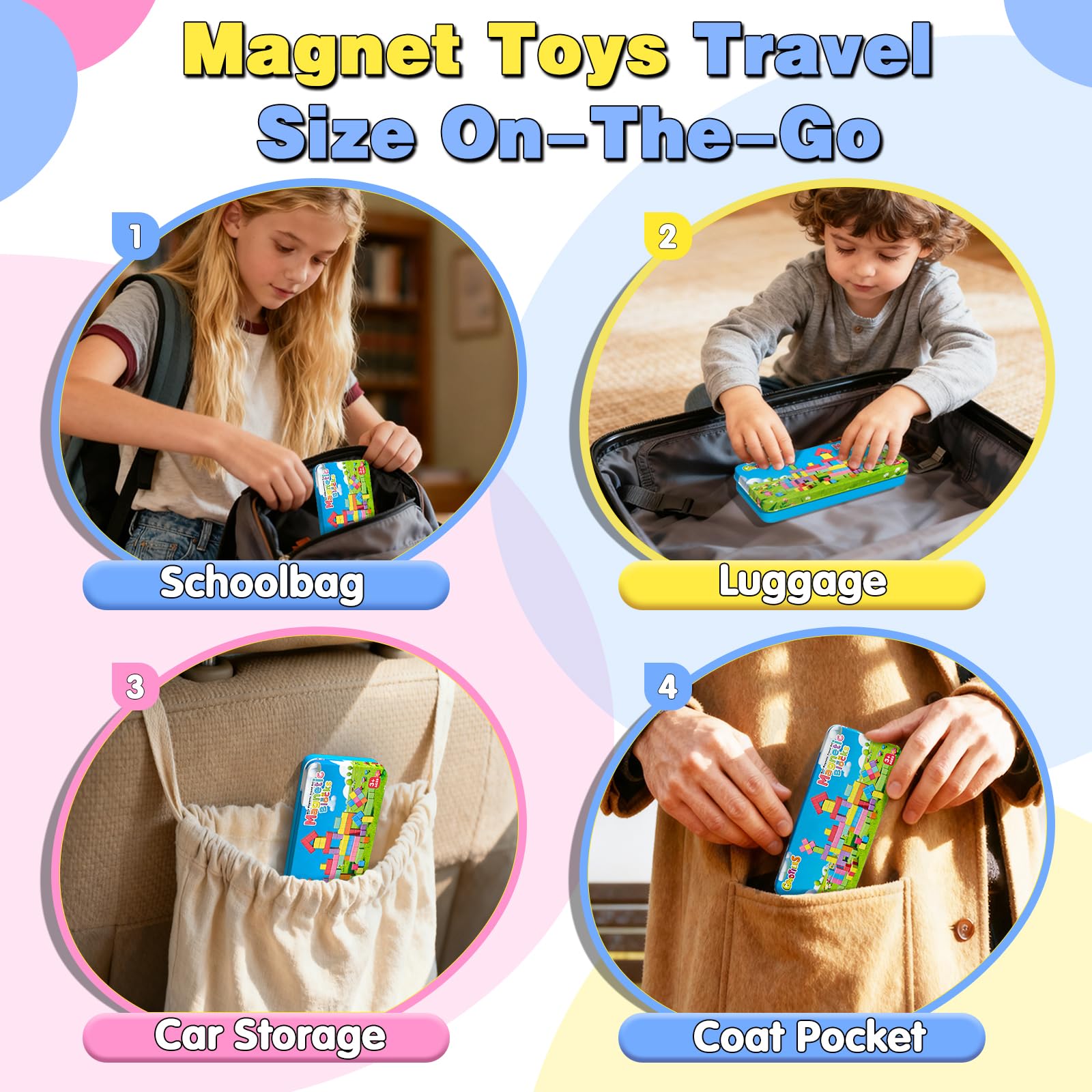 Goodtiles travel-friendly magnetic blocks fit in backpacks for planes and restaurants