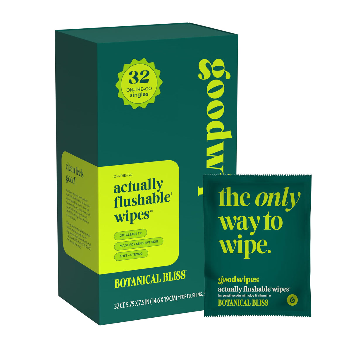 goodwipes botanical bliss packaging shown, travel-ready wipes for on-the-go freshness.