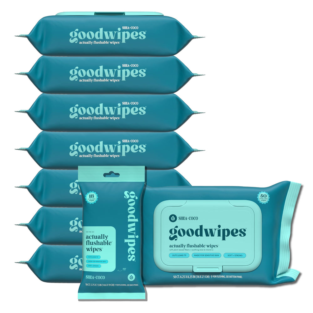 goodwipes butt wipes packaging in a resealable pouch for home use