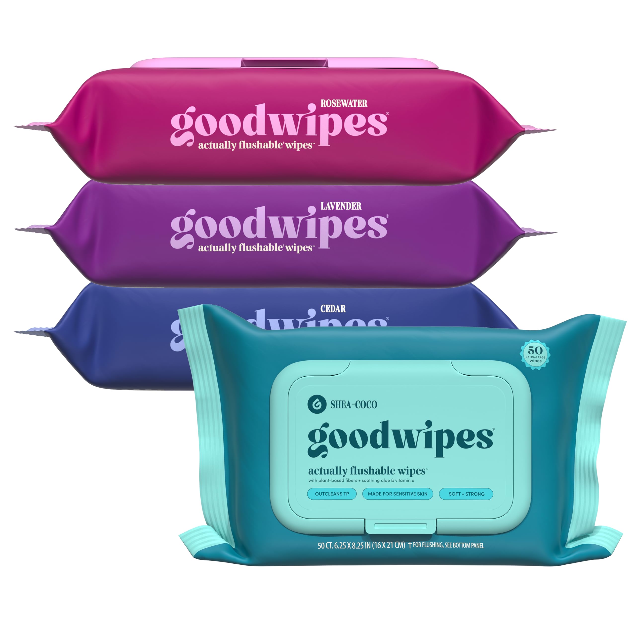 Goodwipes flushable butt wipe in a large pack for home use