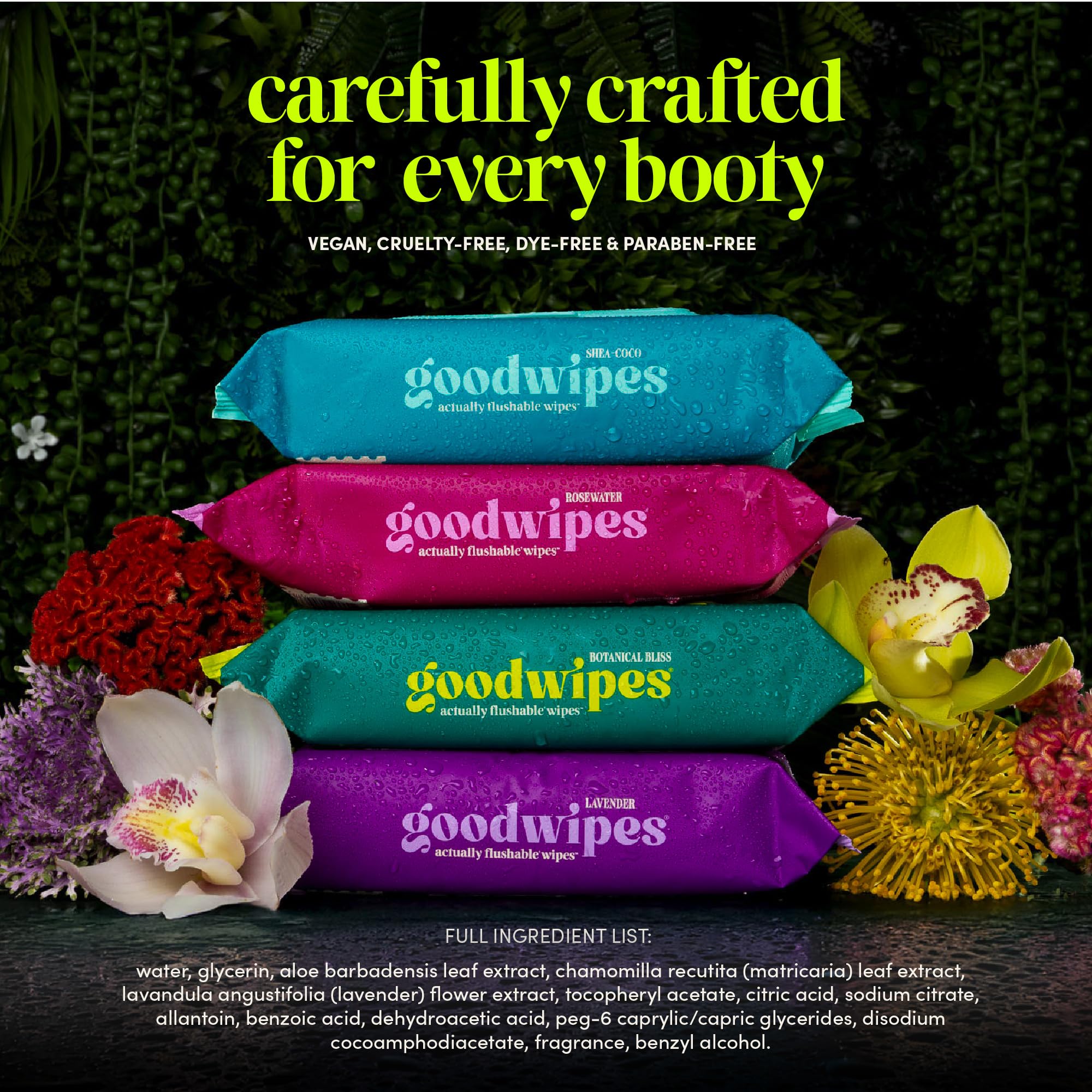 Goodwipes packaging display highlighting 6-pack plus travel pack for home and travel.