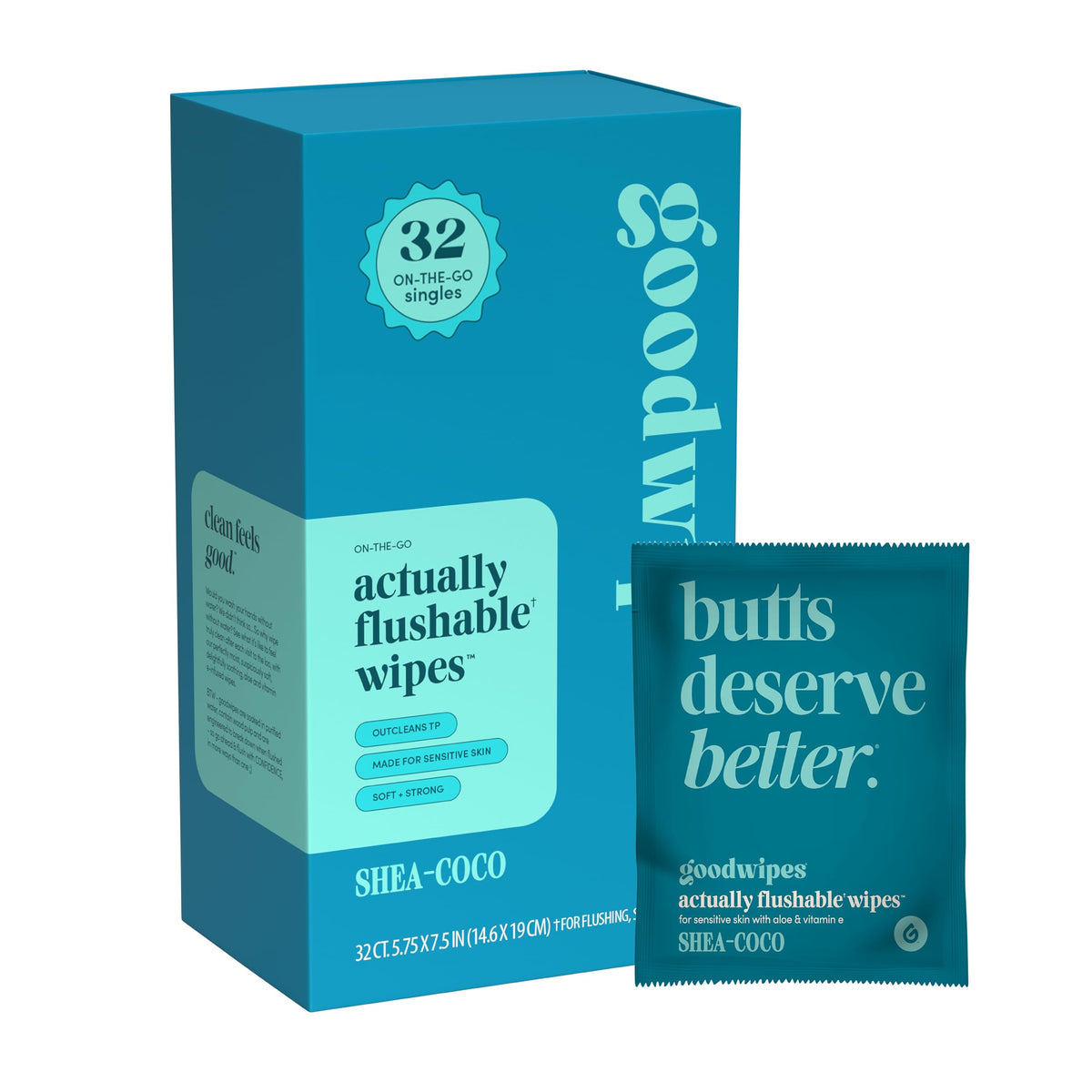 Goodwipes flushable wipes in individual wrappers for portability