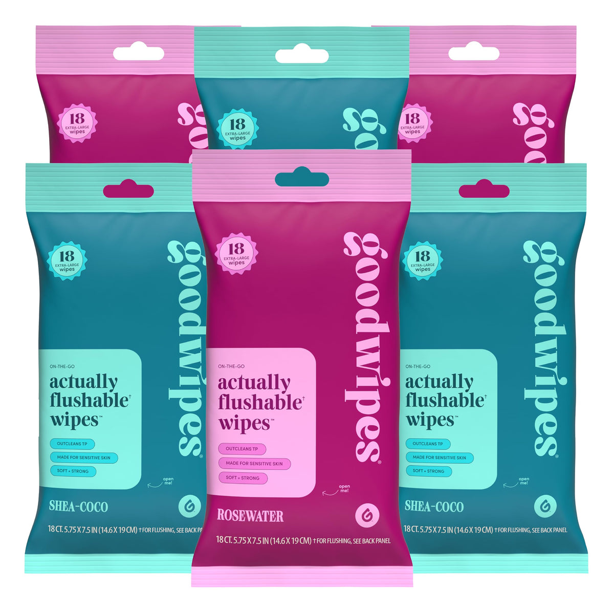 Goodwipes travel-size flushable wipes for quick on-the-go cleansing in a 108-count pack.