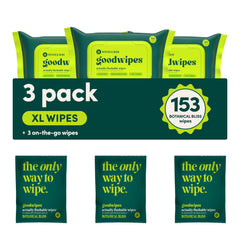 Goodwipes packaging box showing three-pack for septic-safe wipes
