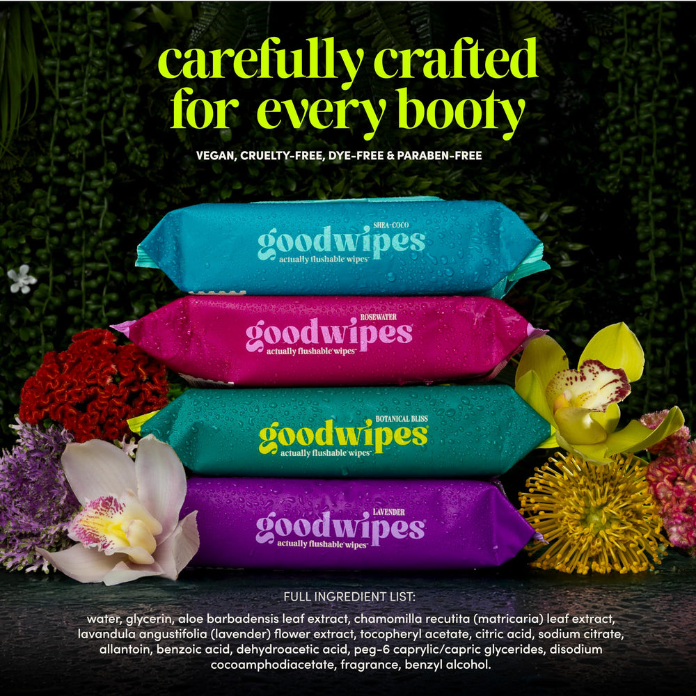 Goodwipes travel-size, TSA-friendly wipes for luggage.