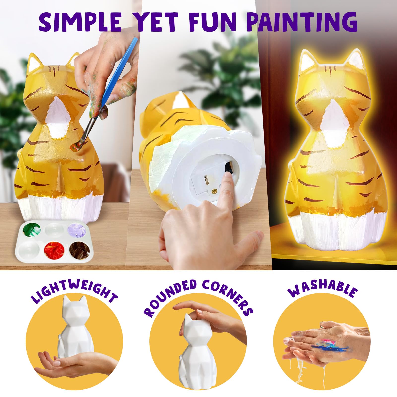 Goody King Kids painting cat lamp, safe and engaging craft for ages four to twelve.