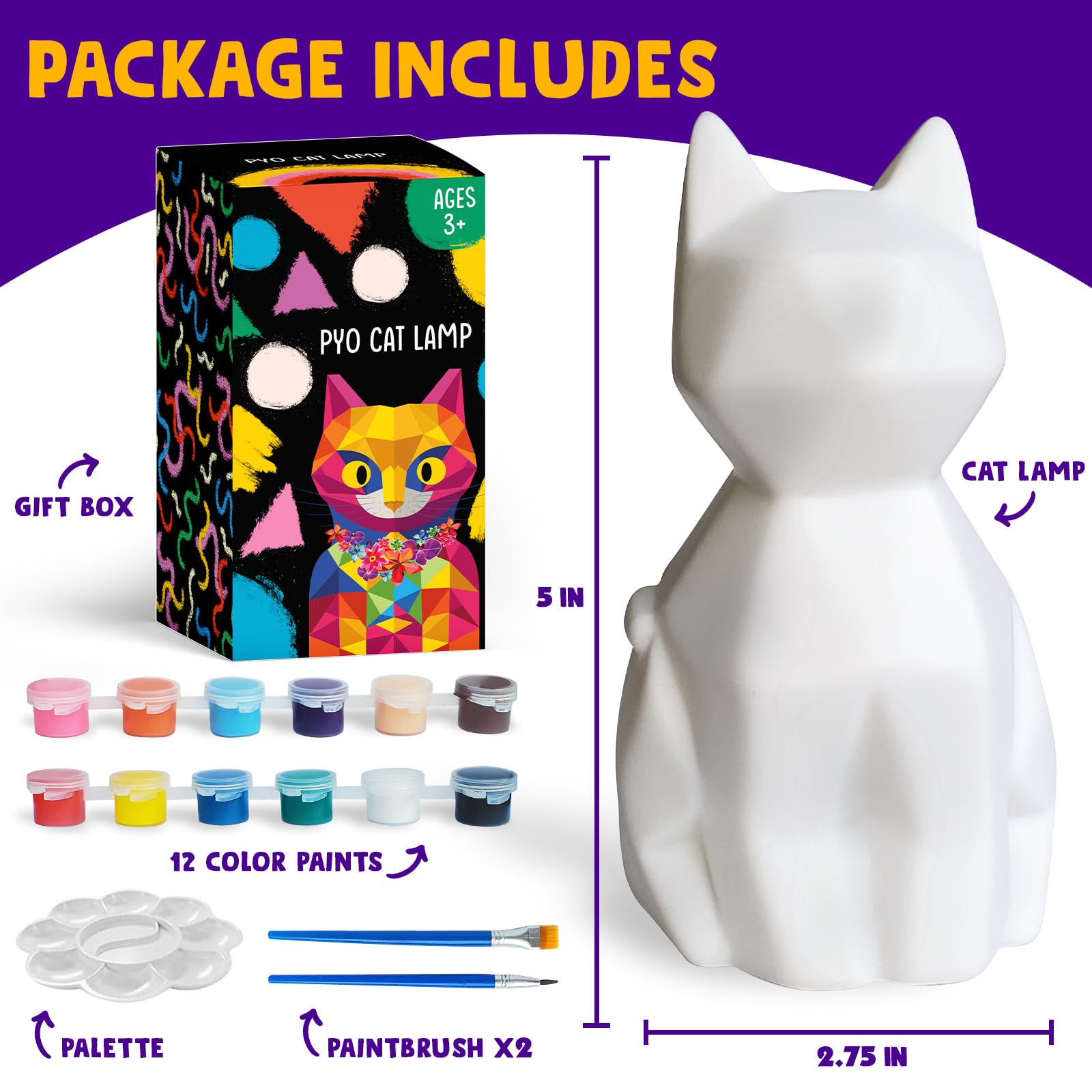Goody King 12 paint colors with palette and brushes for detailed cat lamp art.