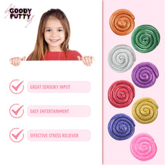 Goody Putty Mini Dazzle Green Glitter Tin adds vibrant color for sensory sessions.