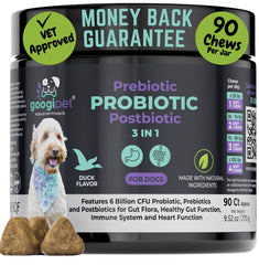 Googipet Probiotics duck-flavored chews support dog digestion.