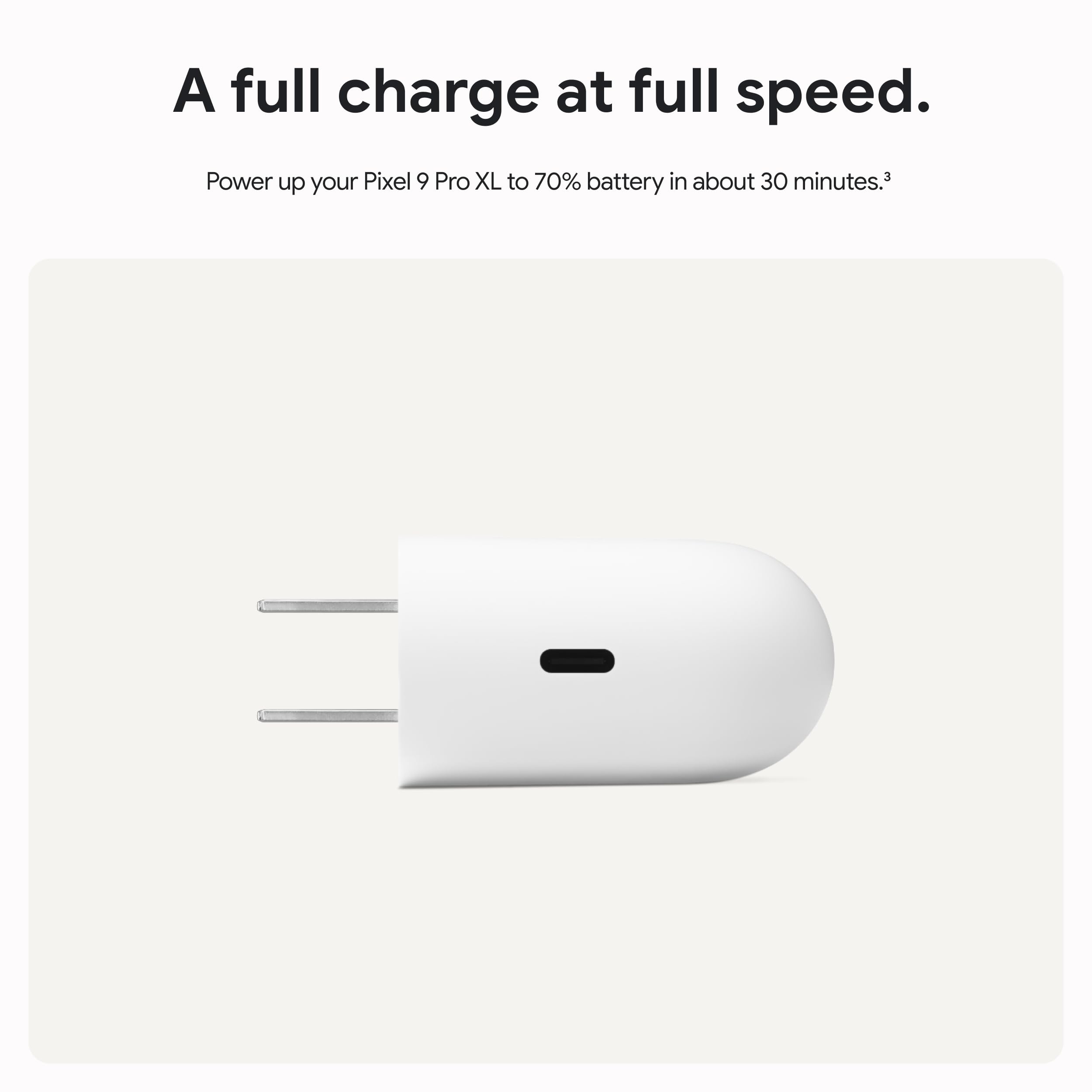 Google 45W USB-C Power Charger side angle shows versatile compatibility with Pixel devices and USB PD laptops