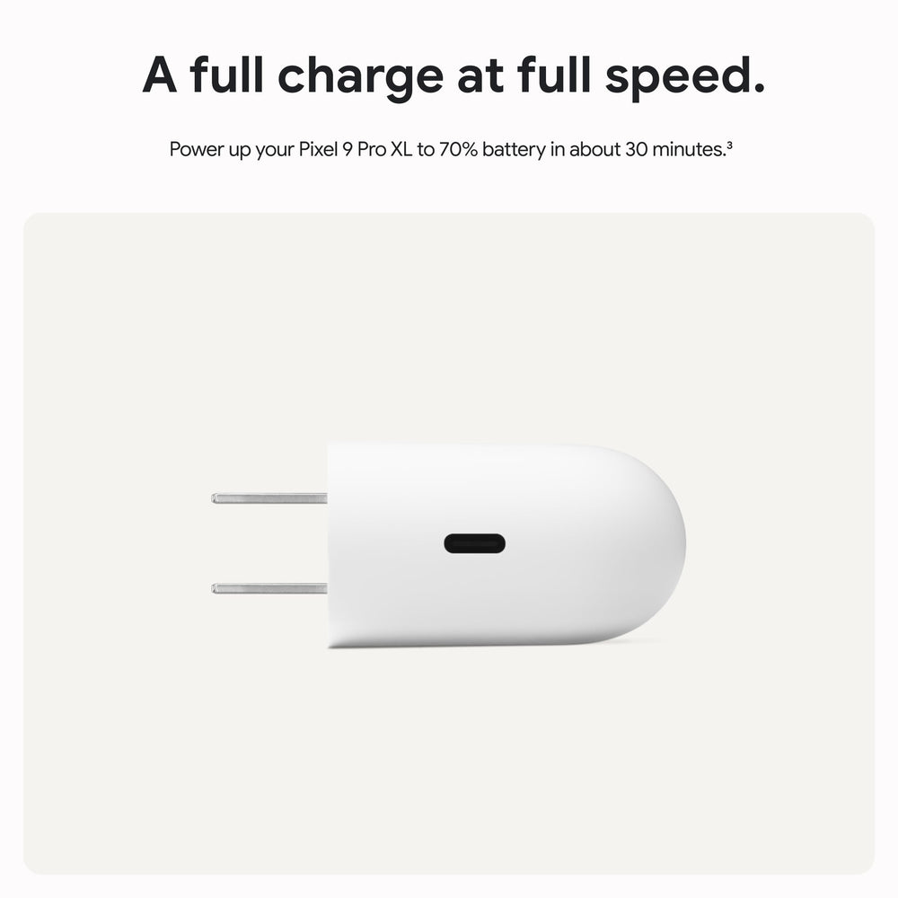 Google 45W USB-C Power Charger side angle shows versatile compatibility with Pixel devices and USB PD laptops