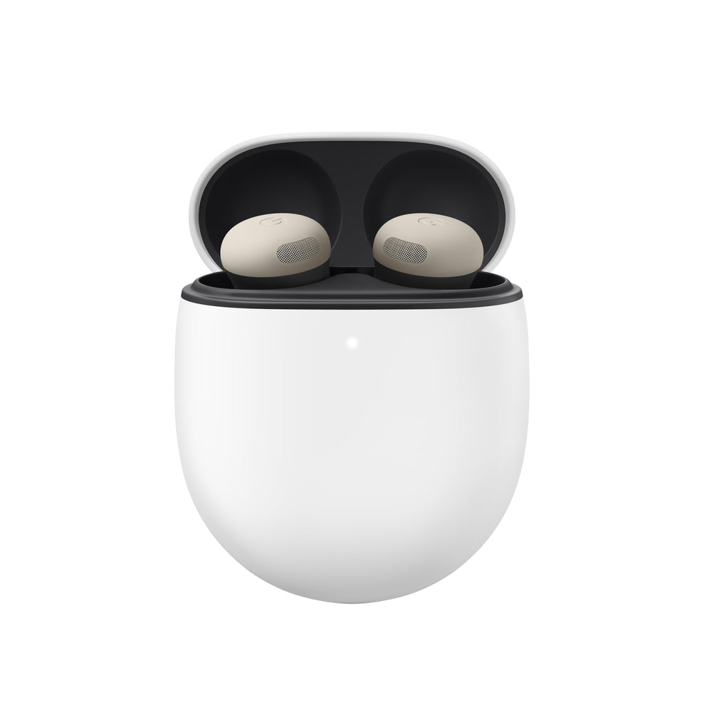 Google Pixel Buds Pro 2 earbuds in case for portable charging on the go.