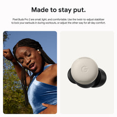 Google Pixel Buds Pro 2 twist-stabilizer showing secure fit during workouts