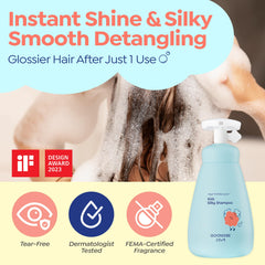 GOONGBE Kids Detangling Shampoo micellar foam lifts dirt for gentle cleansing.